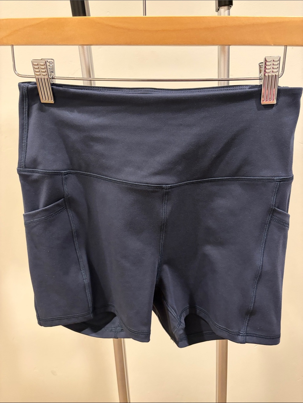 Varley Navy High-Rise Bike Shorts with Side Pockets